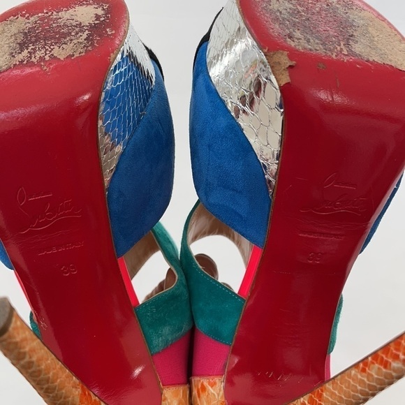 Christian Louboutin Multicolor Suede & Python Pitou Cut Out Pumps 39 - Picture 8 of 11